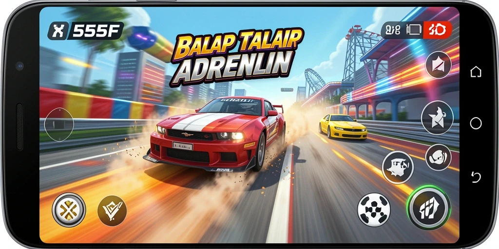 Screenshot gameplay dari permainan balap yang mendebarkan.