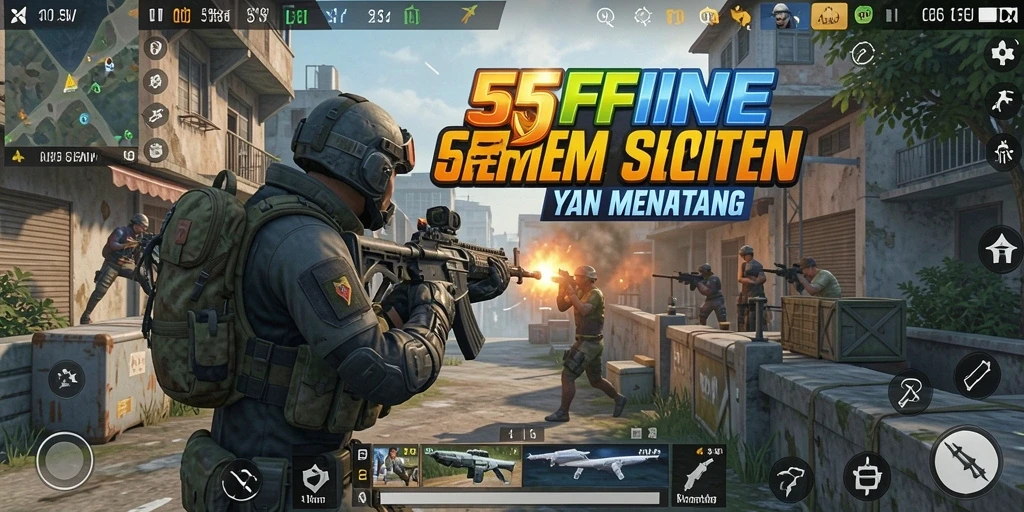 Screenshot gameplay 55FIVE menampilkan aksi tembak-menembak yang intens.