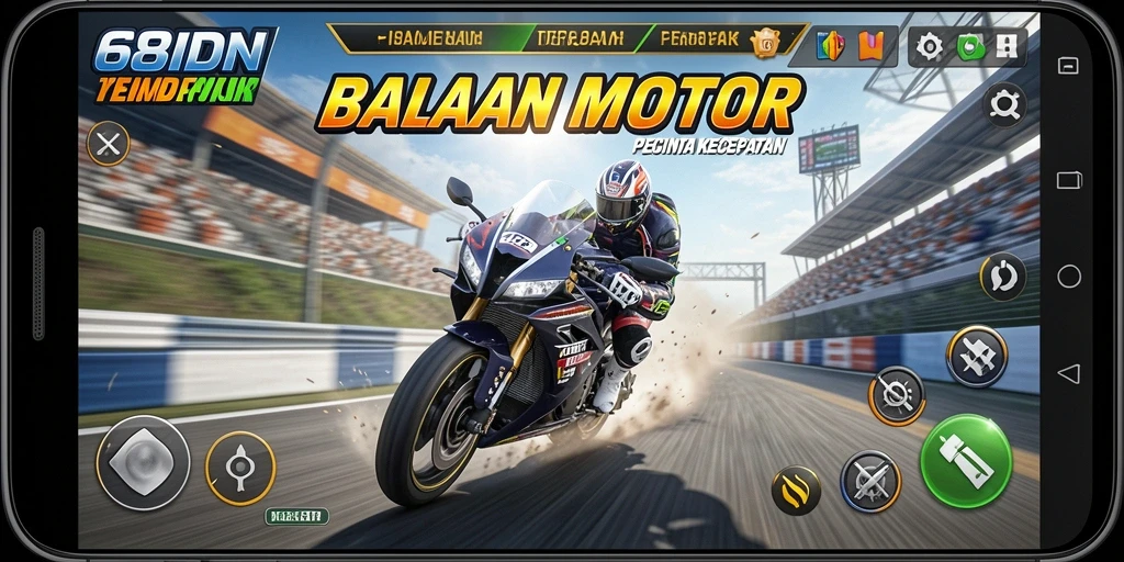 Tampilan seru gameplay balapan motor dalam 68IDN.