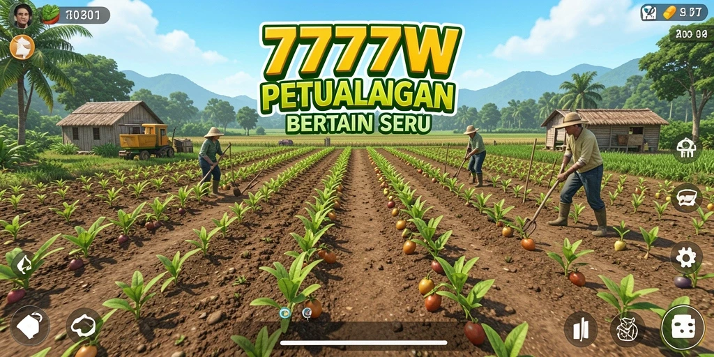 Screenshot 7777W menampilkan petualangan bertani yang menarik di ladang.