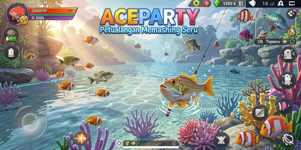 Tampilan gameplay ACEPARTY yang menampilkan aksi memancing seru.