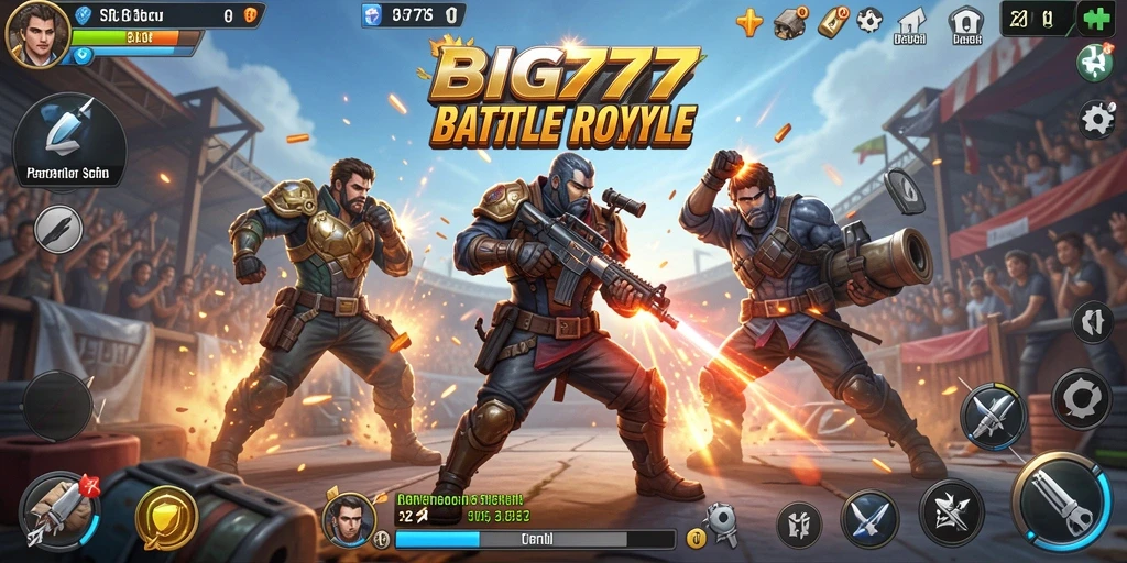Screenshot utama BIG777 menampilkan intensitas pertarungan Battle Royale yang mendebarkan.