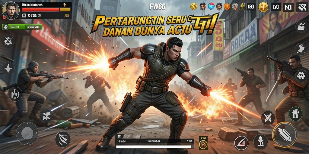 Gameplay FW66 yang menegangkan dengan aksi pertempuran yang mendebarkan.