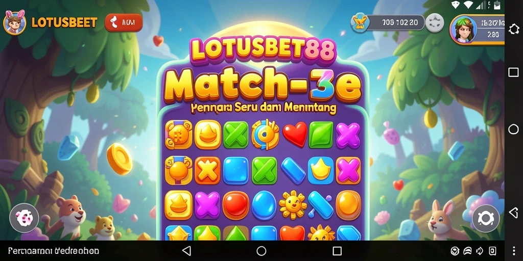 Gameplay Match-3 LOTUSBET88 yang penuh warna dan menarik.