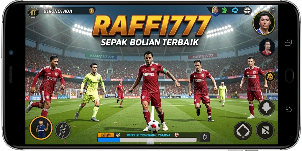 Tampilan gameplay menarik dalam RAFFI777, menampilkan aksi sepak bola yang mendebarkan.