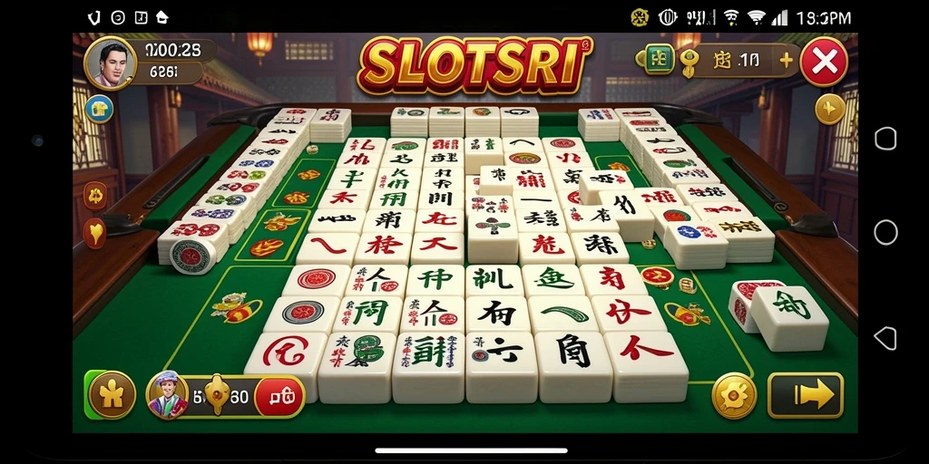 Tangkapan layar gameplay SLOTSRI yang mendebarkan dalam permainan Mahjong.