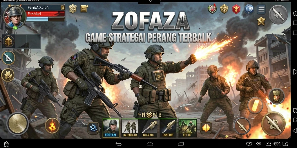 Tangkapan layar ZOFAZA menampilkan strategi perang yang mendebarkan.